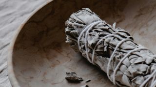 Ceramic Plate with White Sage Smudge Stick