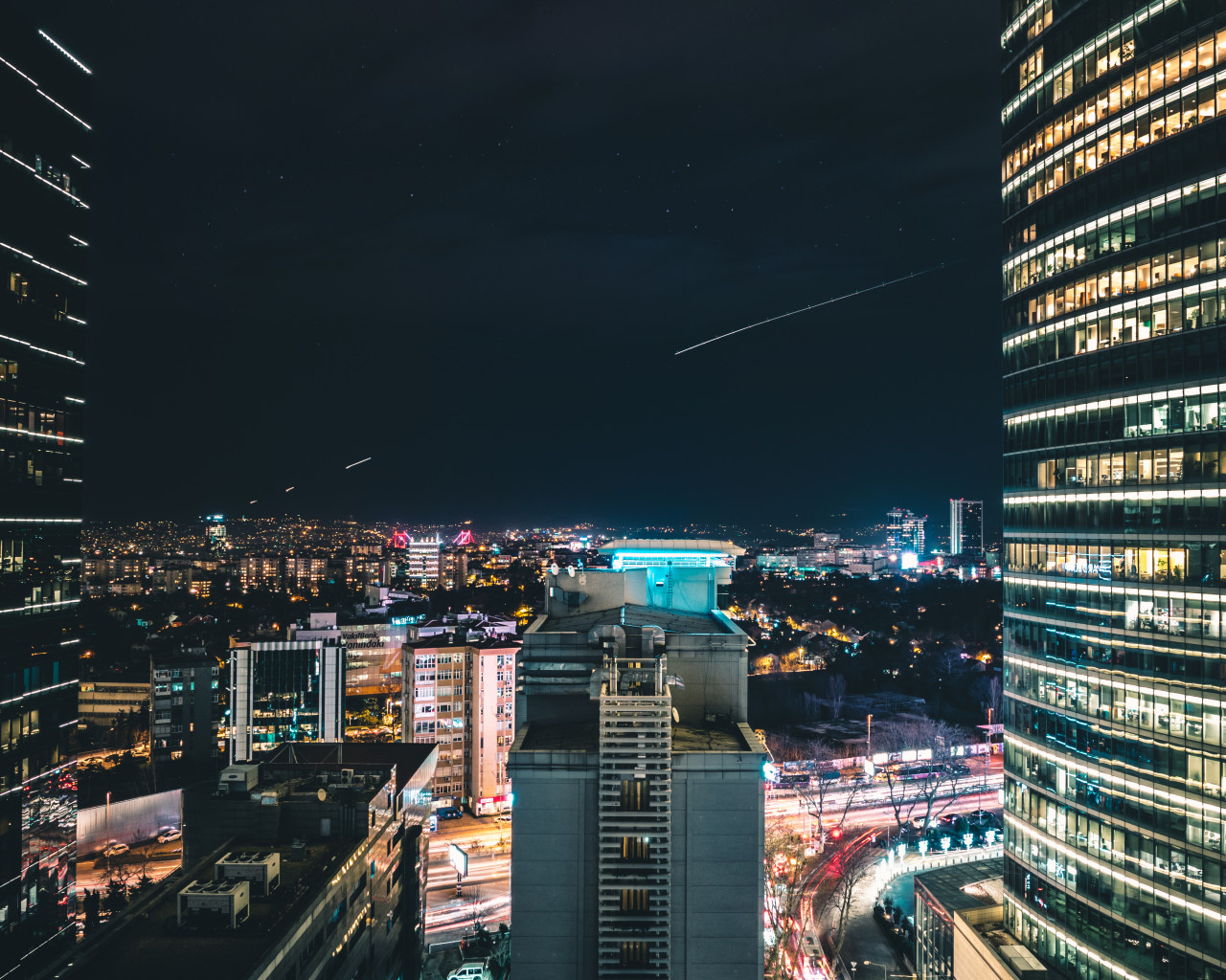 High Rise City Building during Night Time