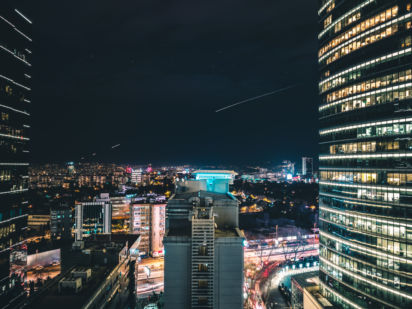 High Rise City Building during Night Time