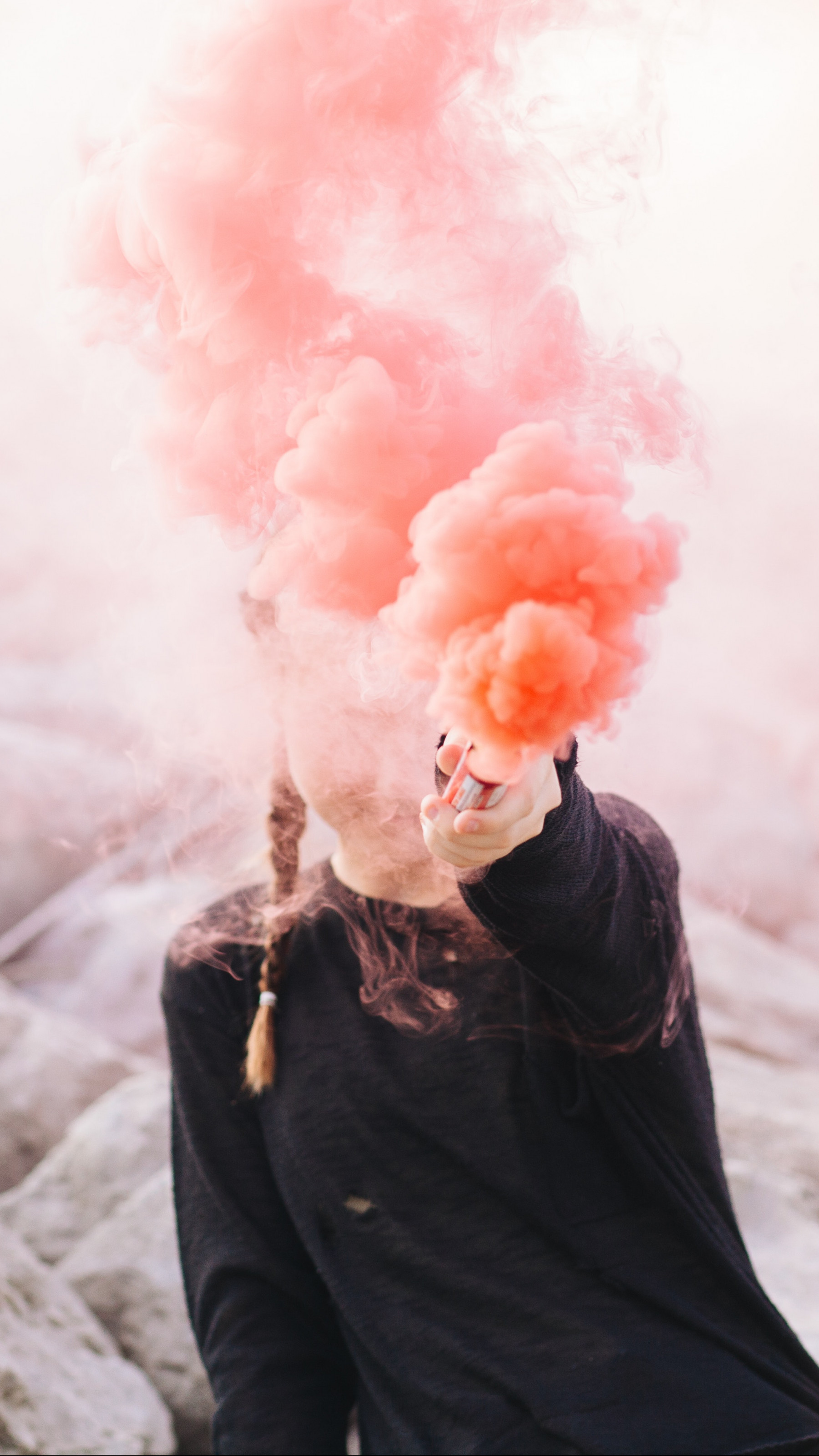 Woman Holding Color Smoke Grenade