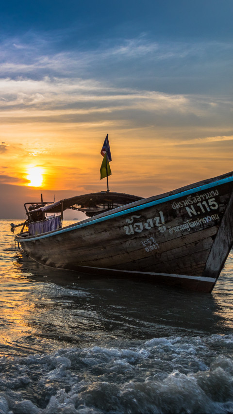 Brown Boat at Sea 