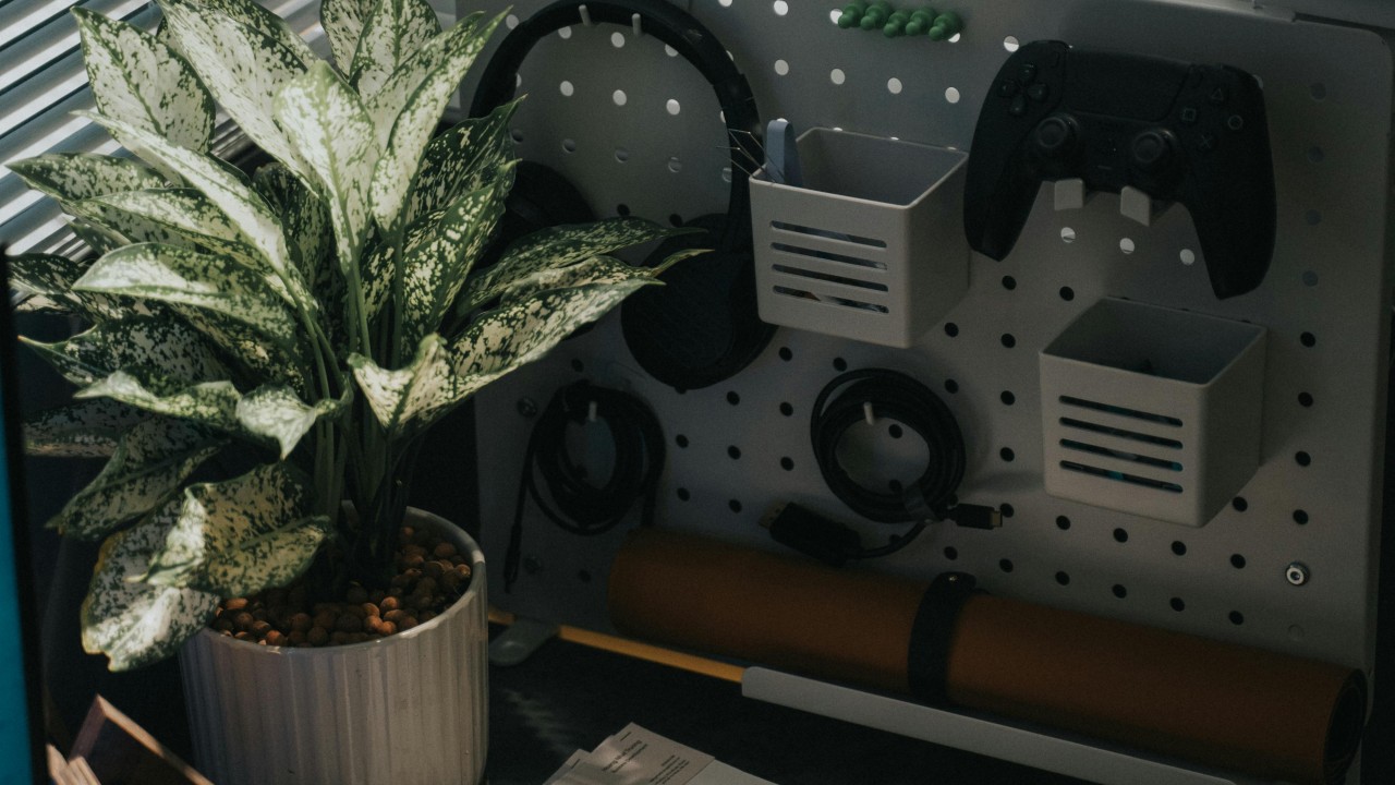 Desk with Computer Accessories