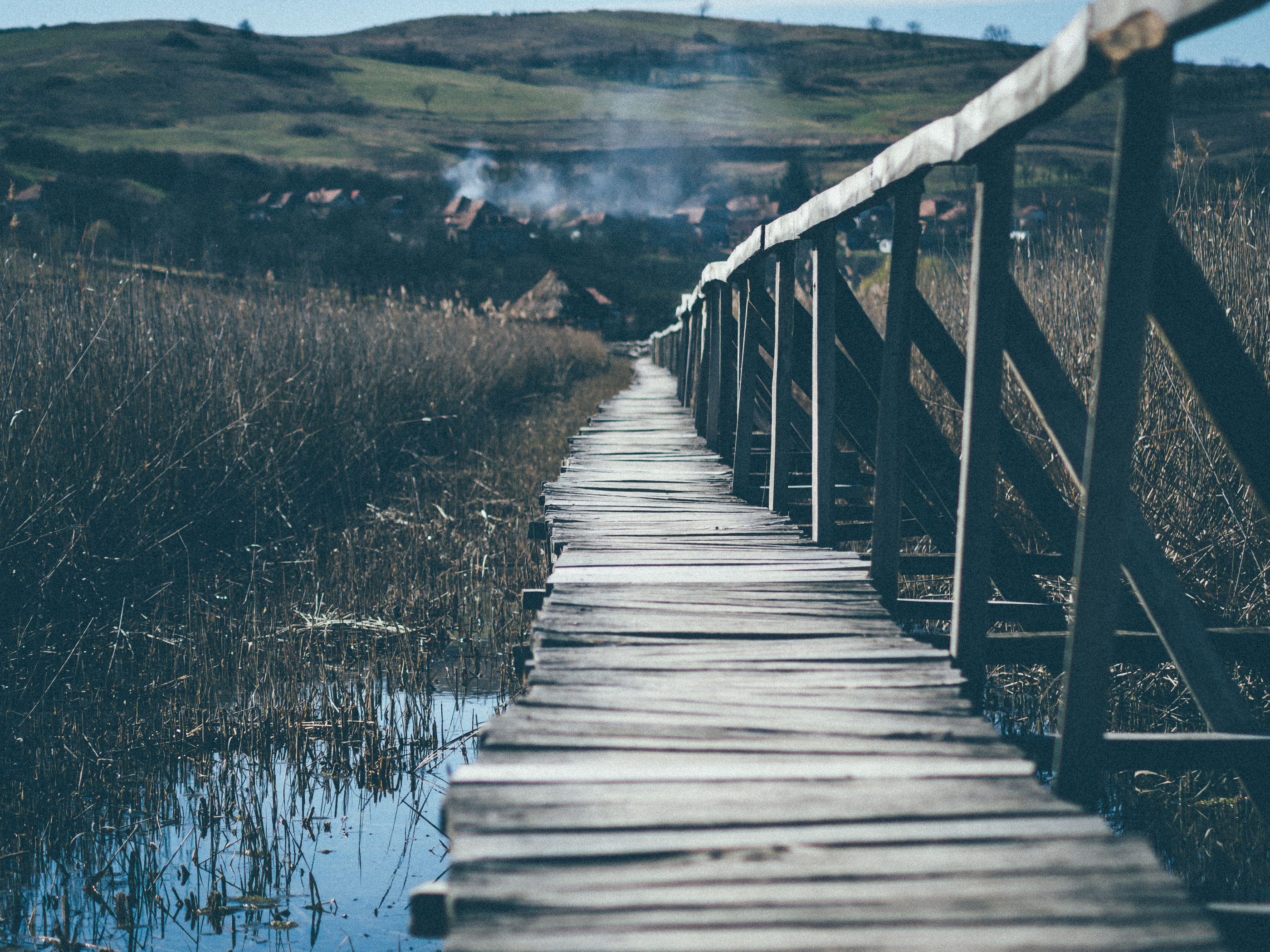 Wooden Bridge Going Up the Mountain