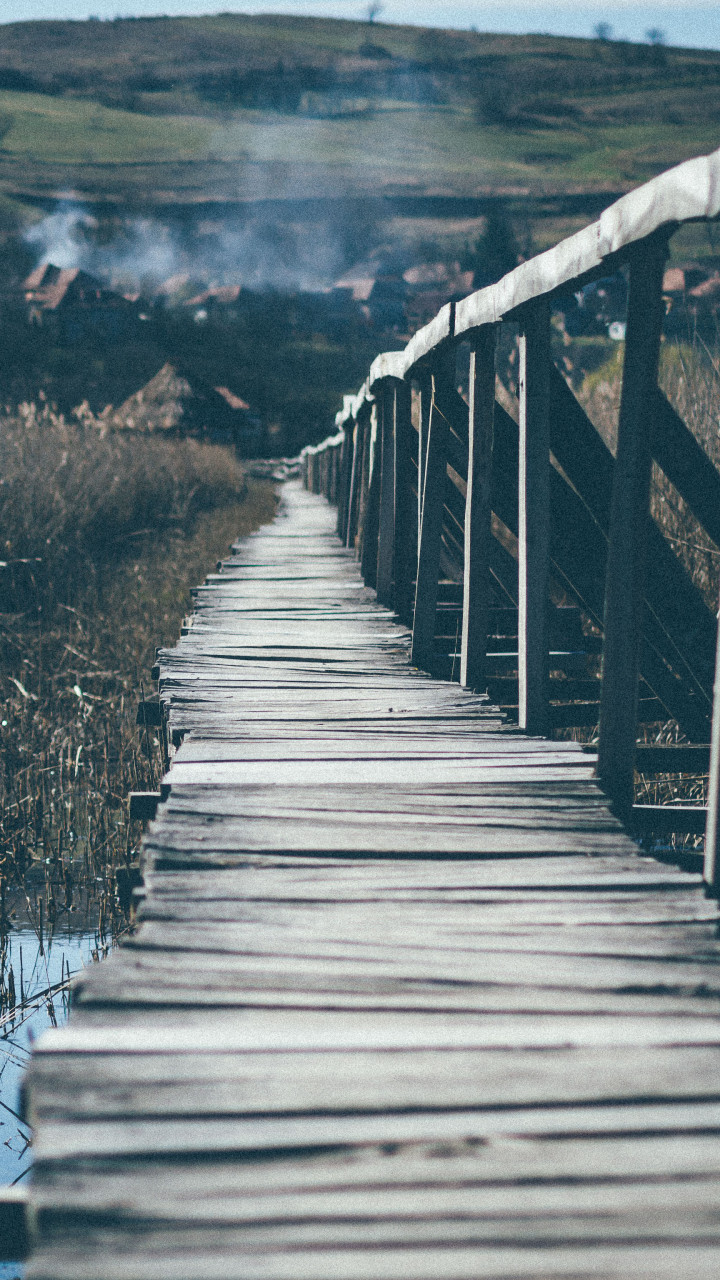 Wooden Bridge Going Up the Mountain