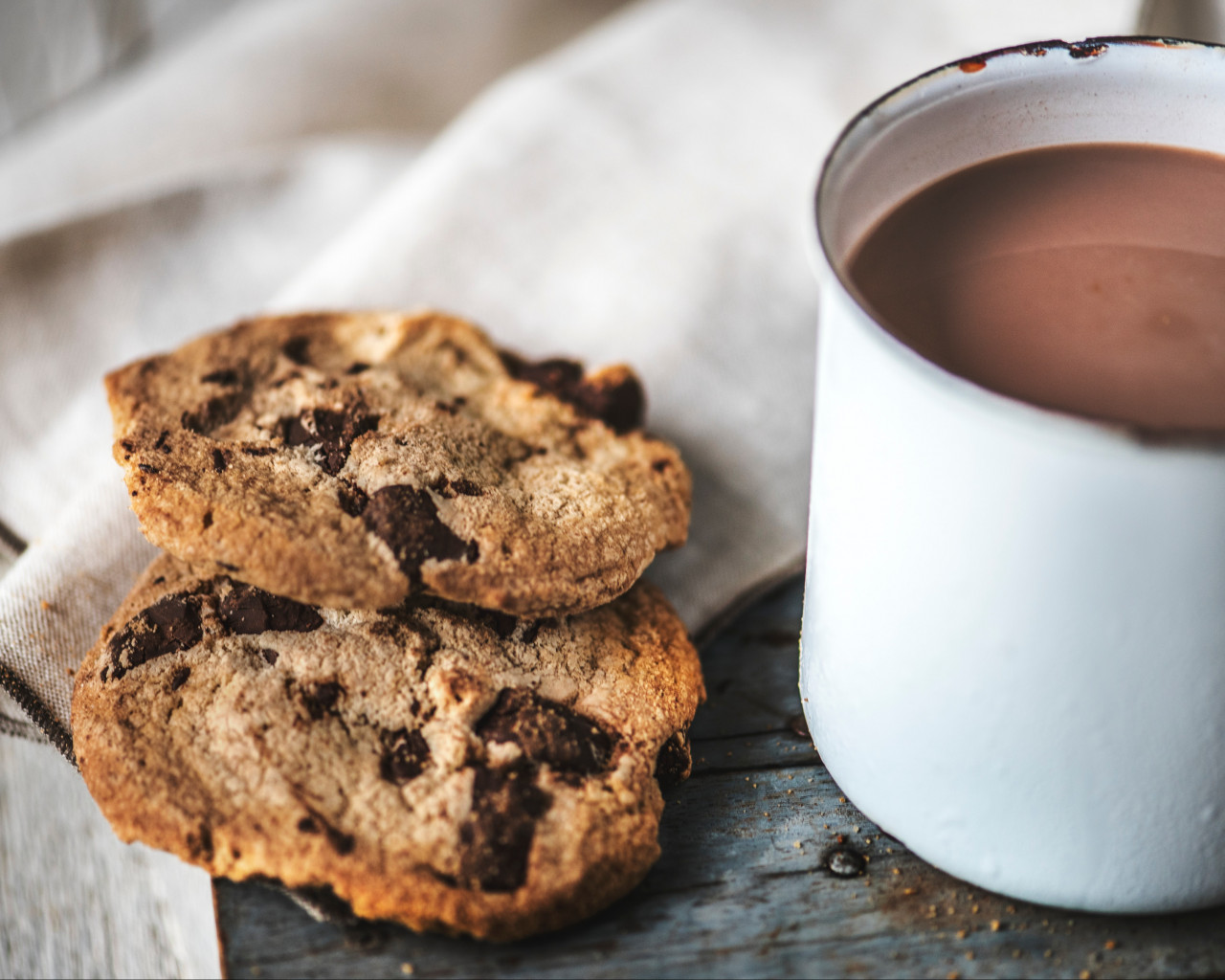 Chocolate Chip Cookies Near Chocolate Drink
