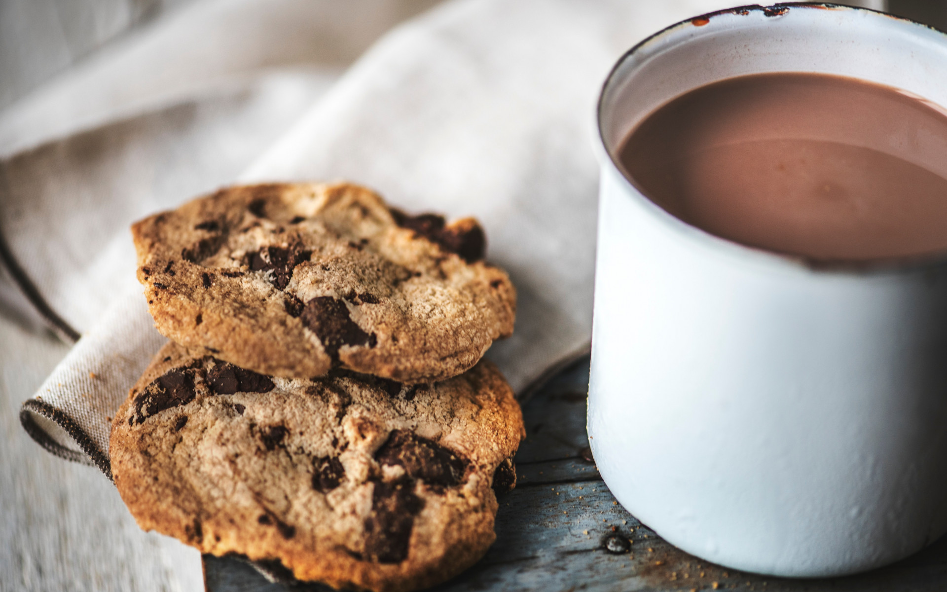Chocolate Chip Cookies Near Chocolate Drink