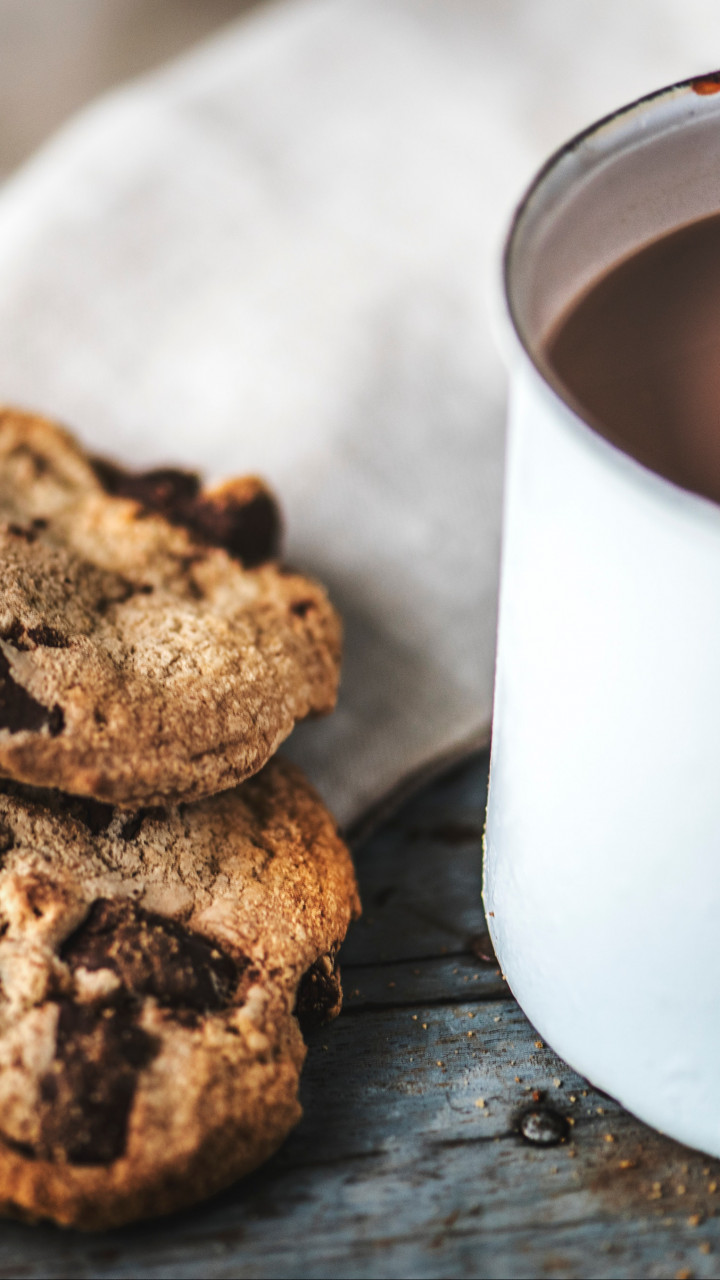 Chocolate Chip Cookies Near Chocolate Drink