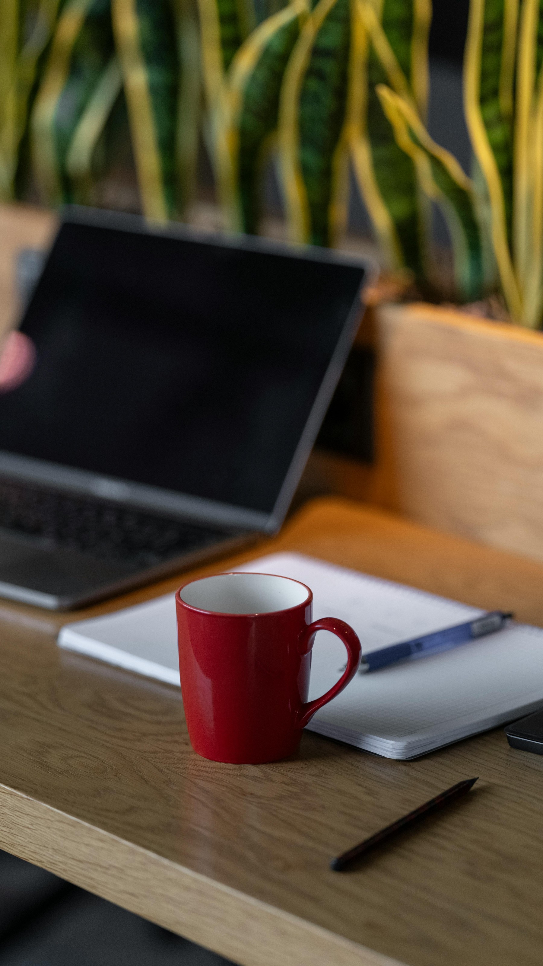 Mug, Notebook and Laptop on Table