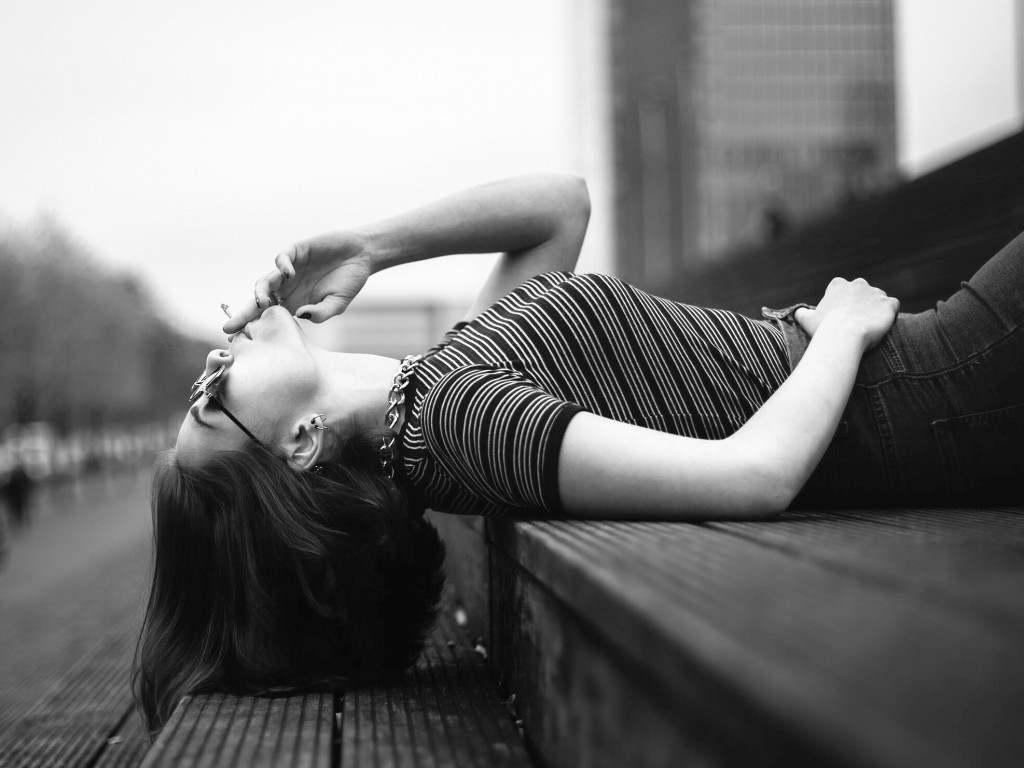 Woman Laying on Stairway