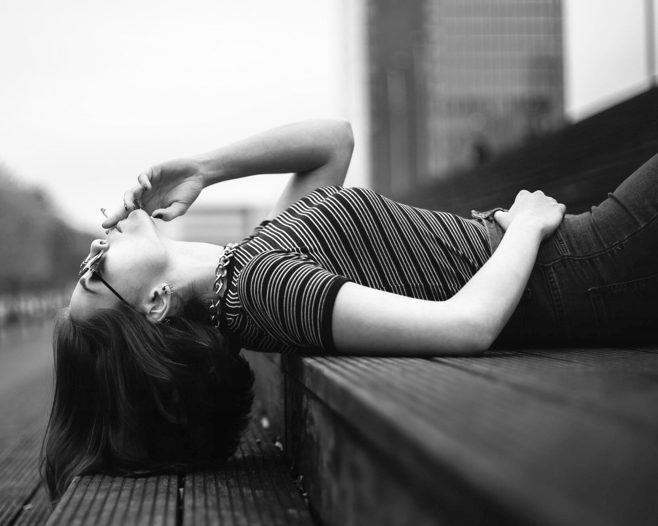 Woman Laying on Stairway