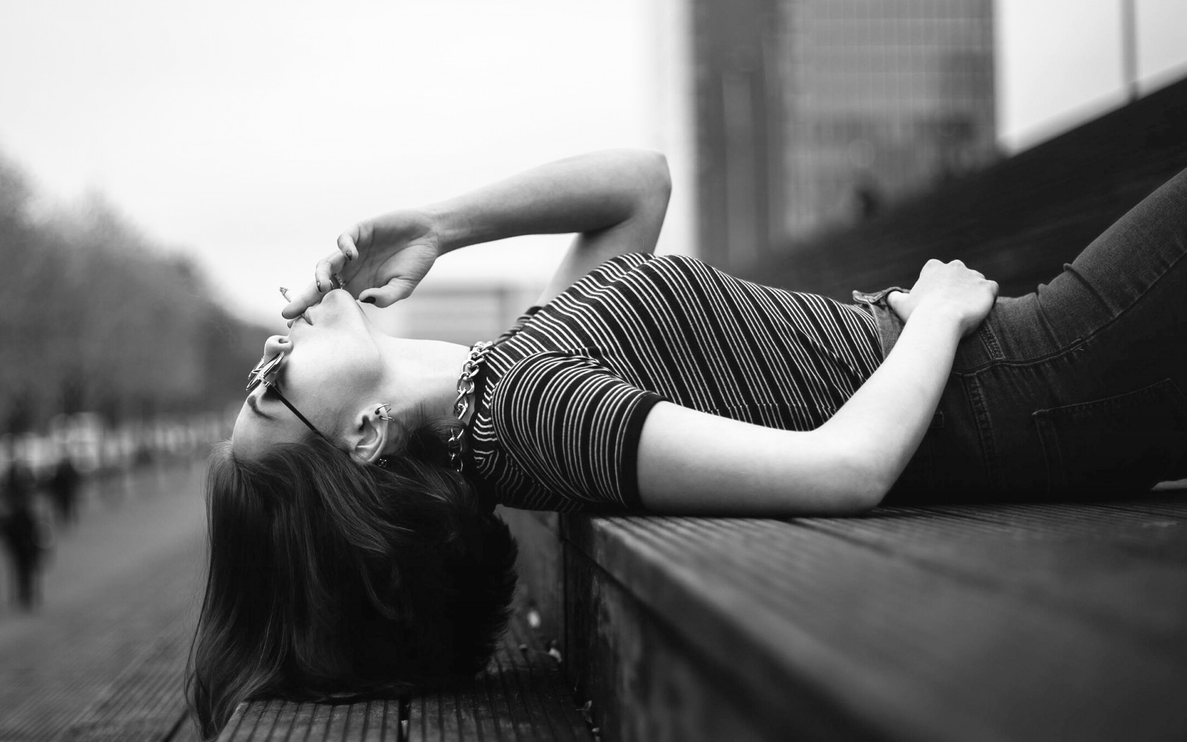 Woman Laying on Stairway