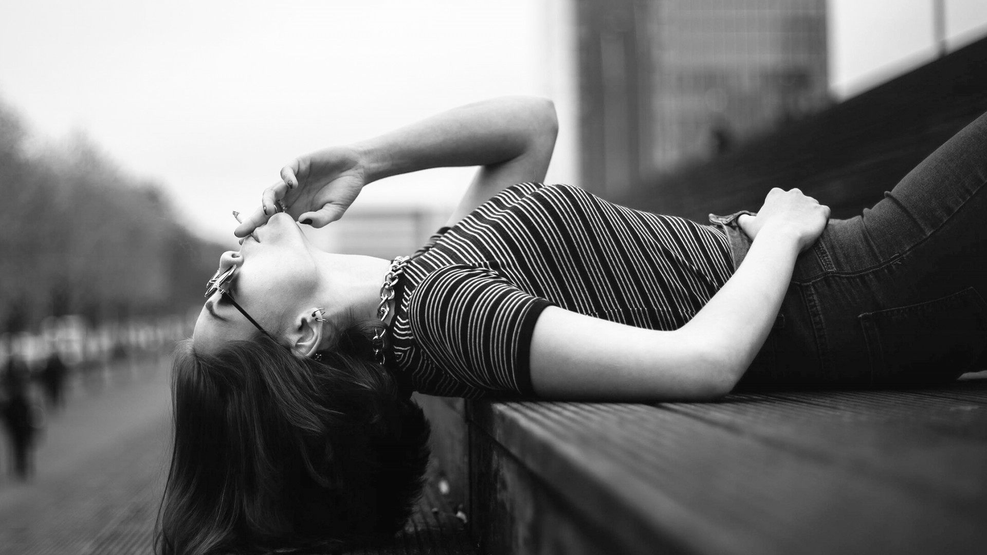Woman Laying on Stairway