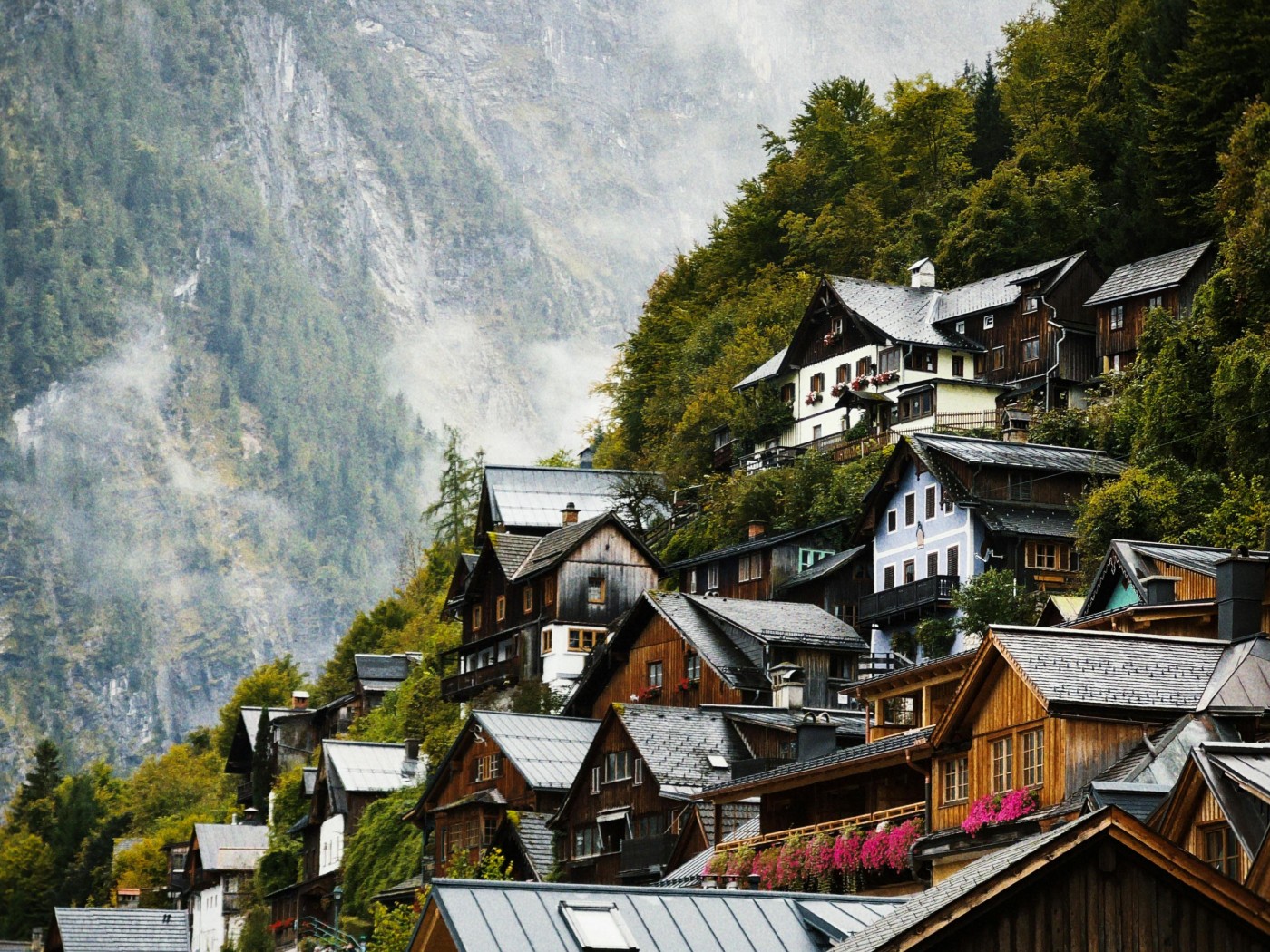Charming Mountain Village in Autumn Landscape