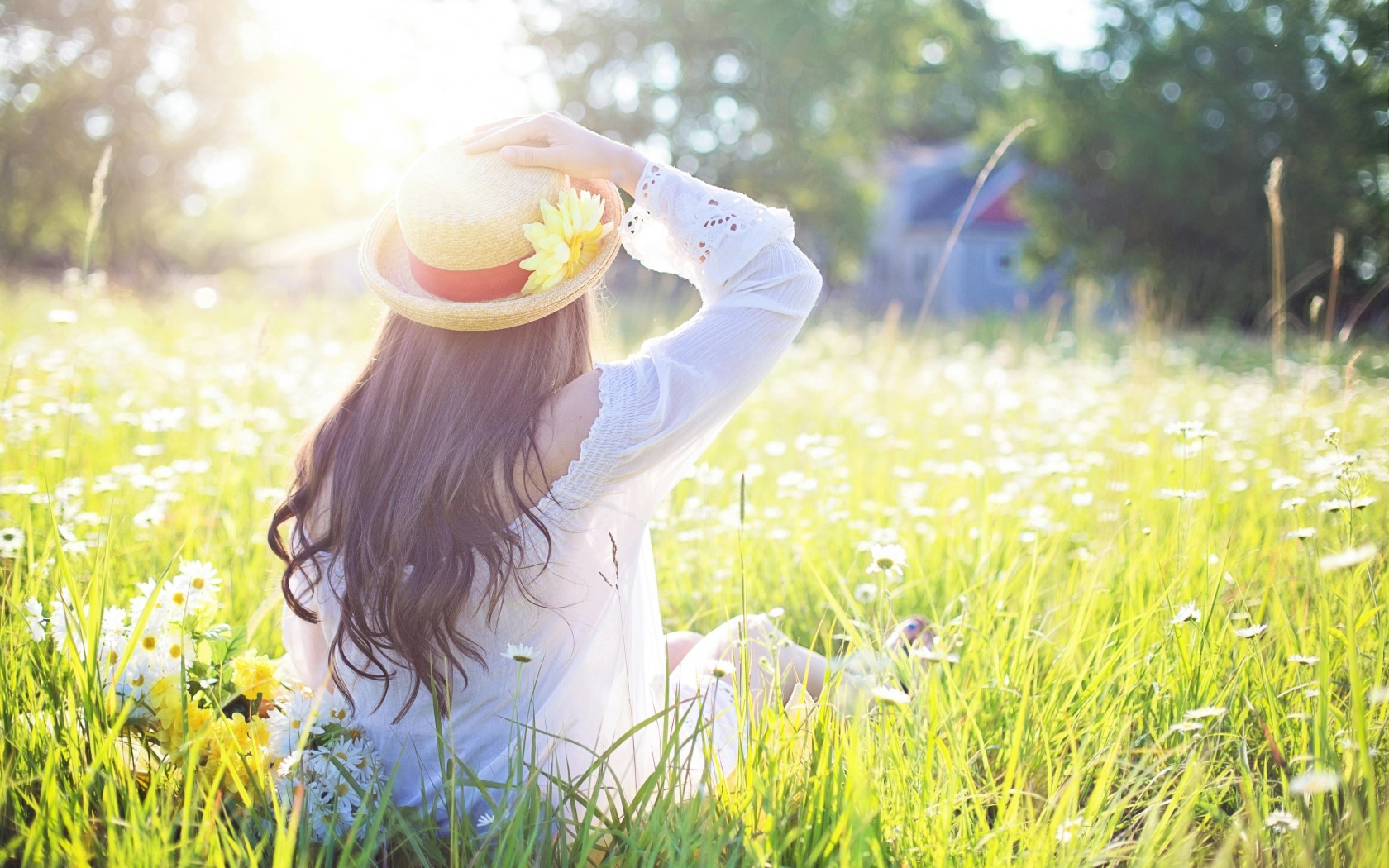 A Woman Sitting in the Flower Feld