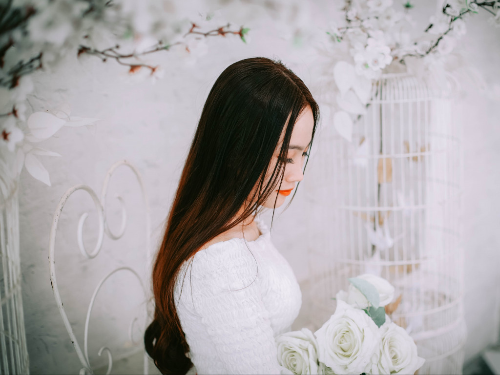 Woman Wearing Wedding Dress 