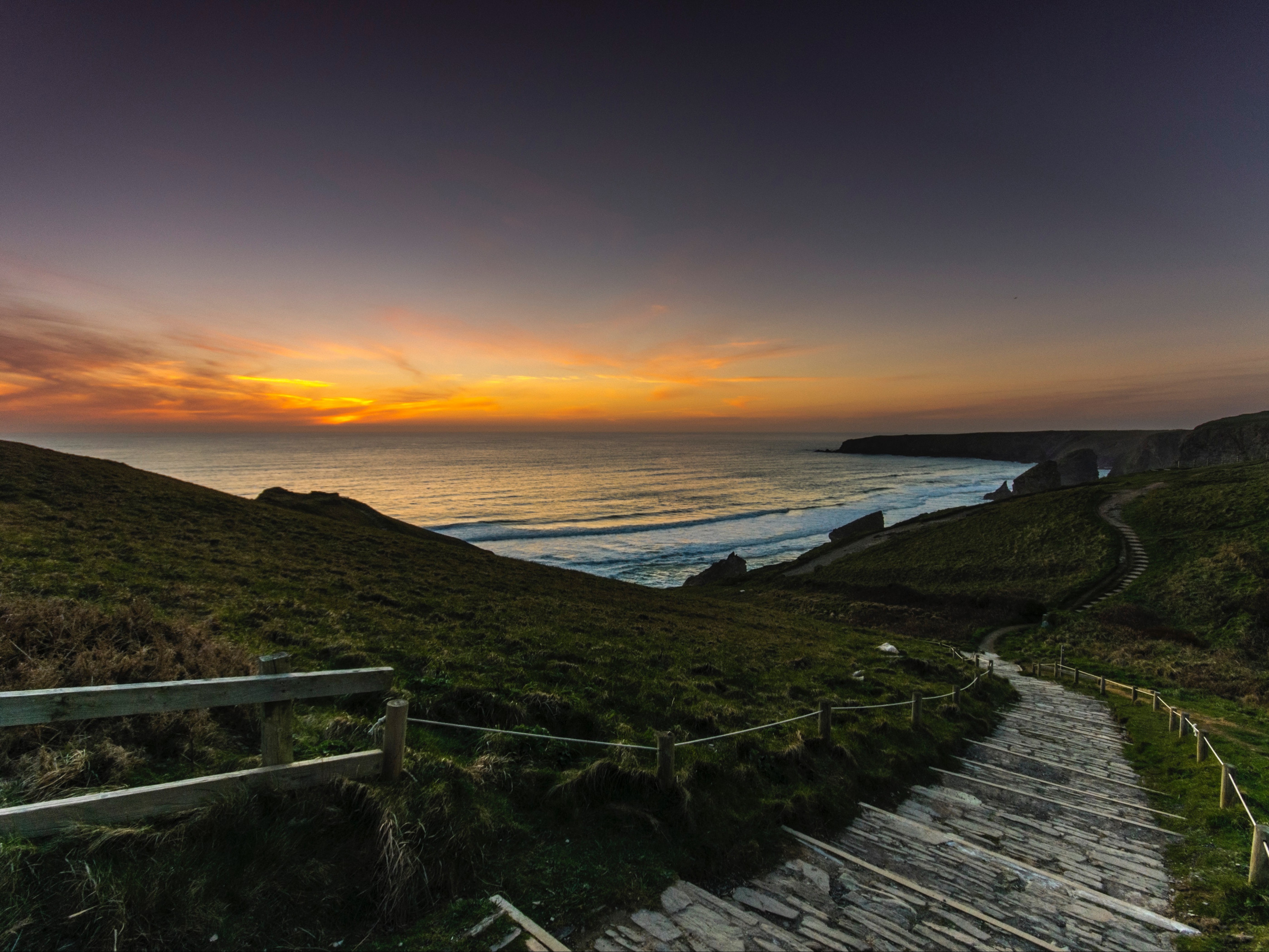 Brown Wooden Stairs on Mountain 