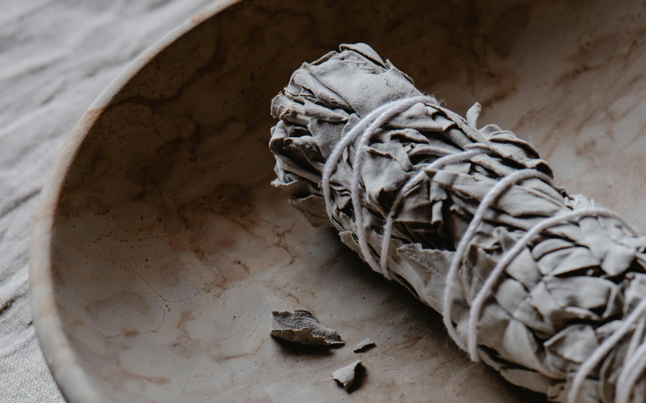 Ceramic Plate with White Sage Smudge Stick