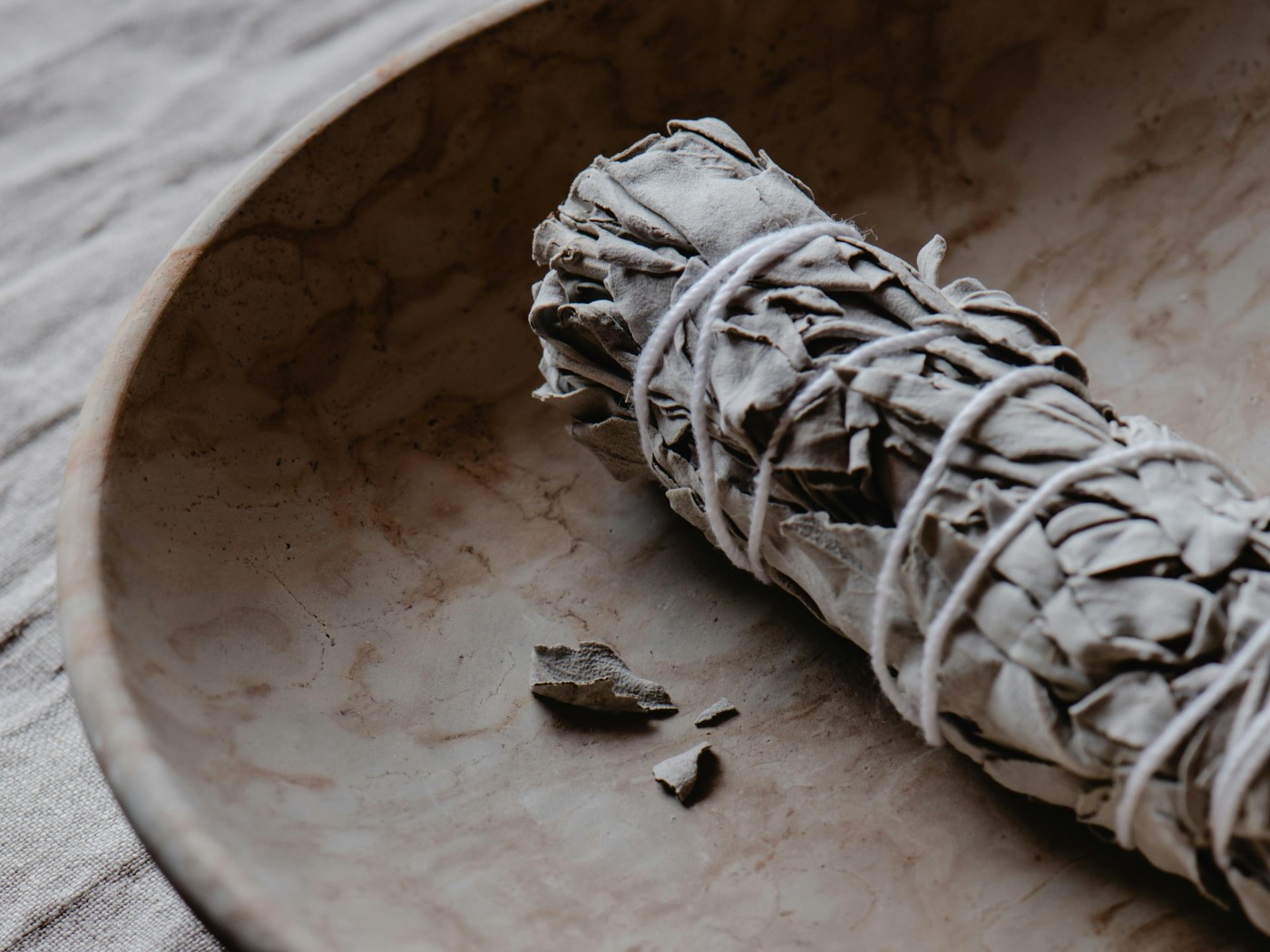 Ceramic Plate with White Sage Smudge Stick