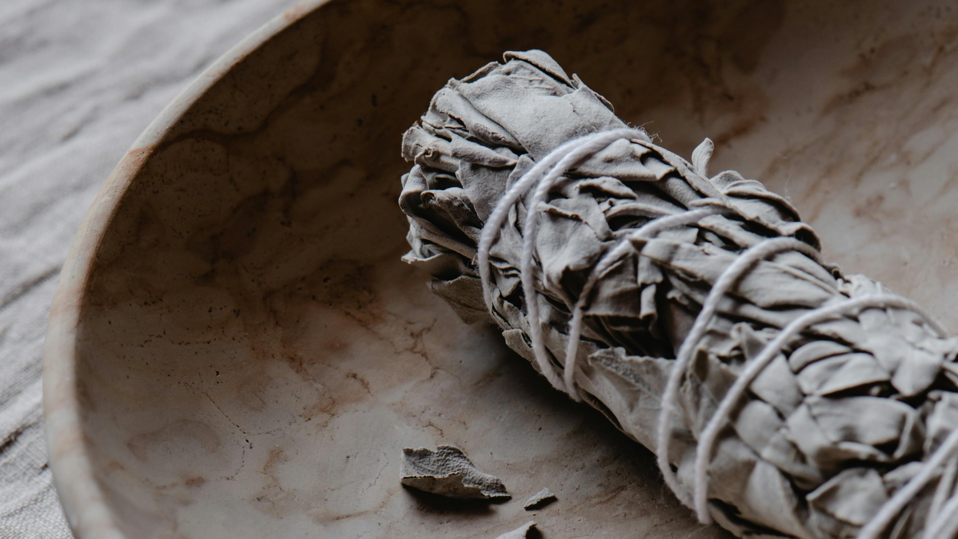 Ceramic Plate with White Sage Smudge Stick