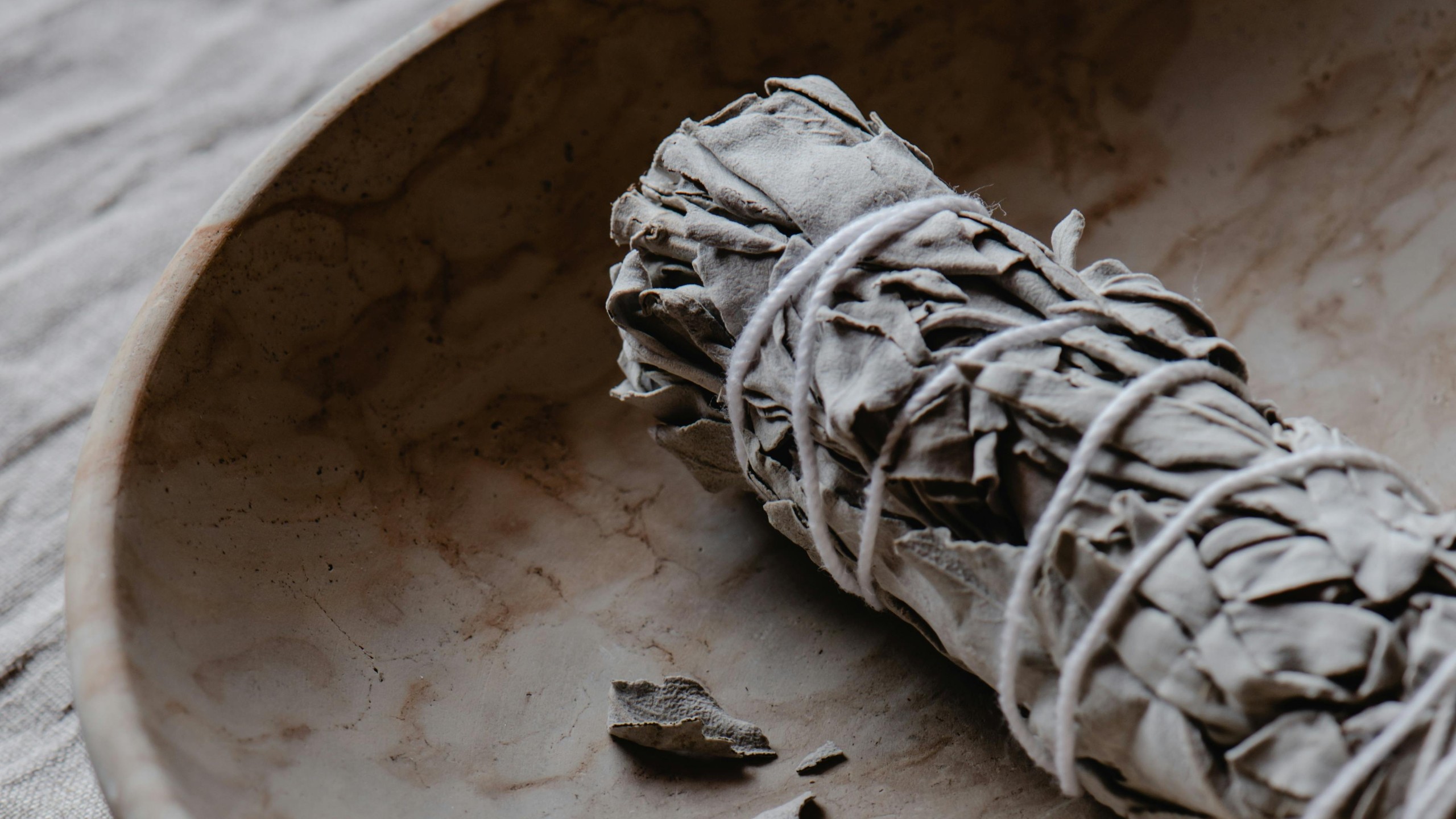 Ceramic Plate with White Sage Smudge Stick