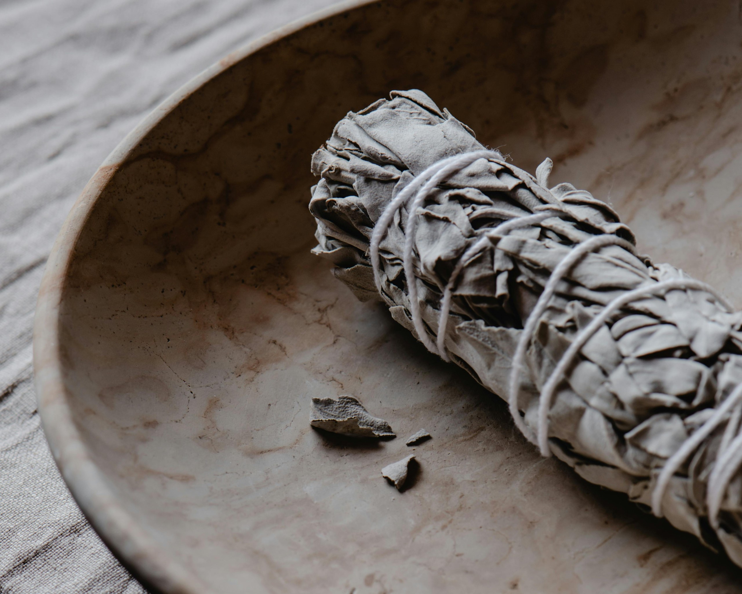 Ceramic Plate with White Sage Smudge Stick