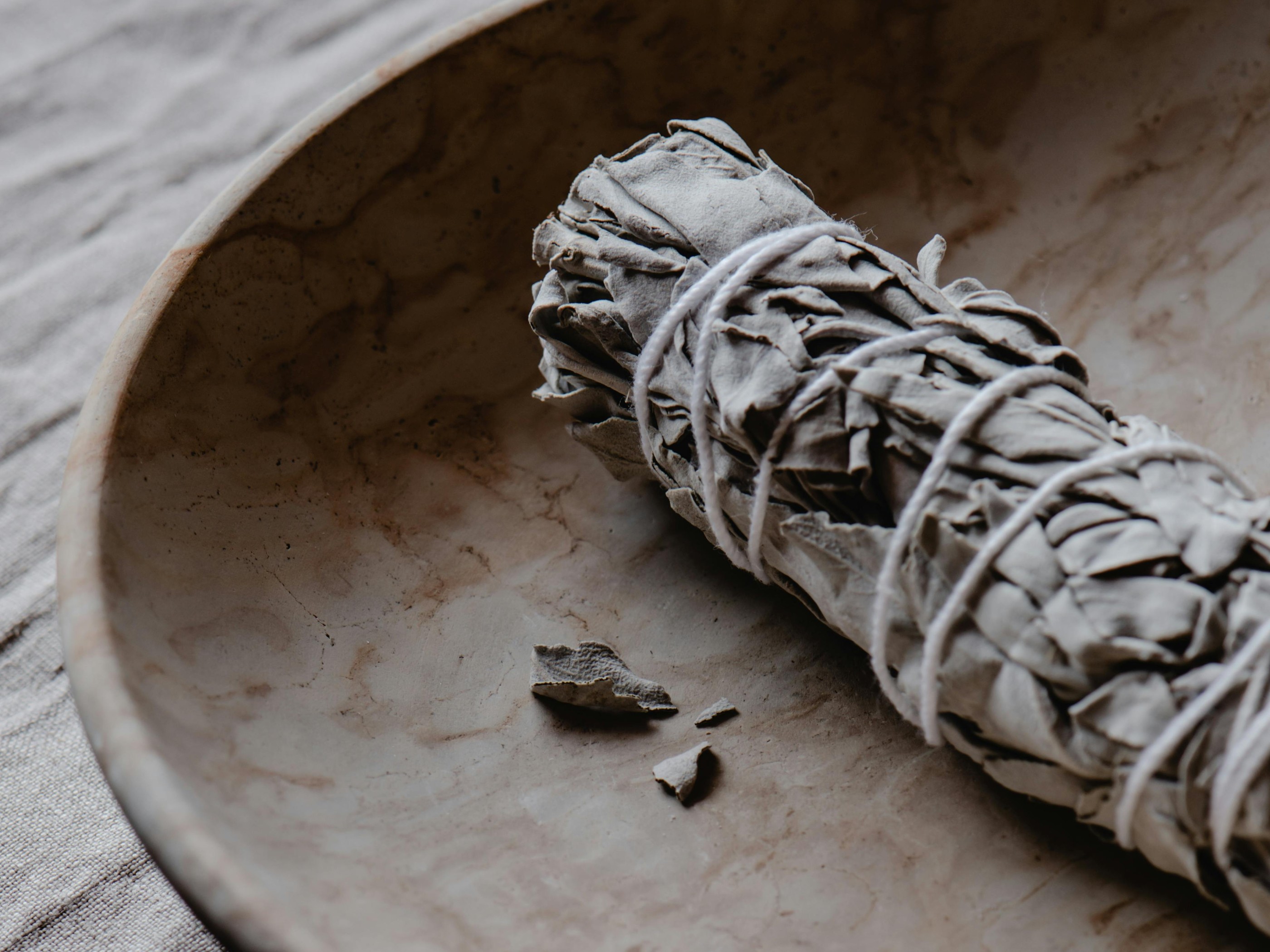 Ceramic Plate with White Sage Smudge Stick