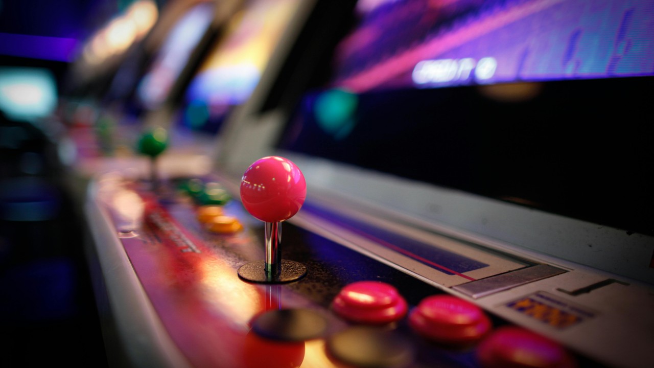 Retro Arcade Machine with Joysticks and Buttons