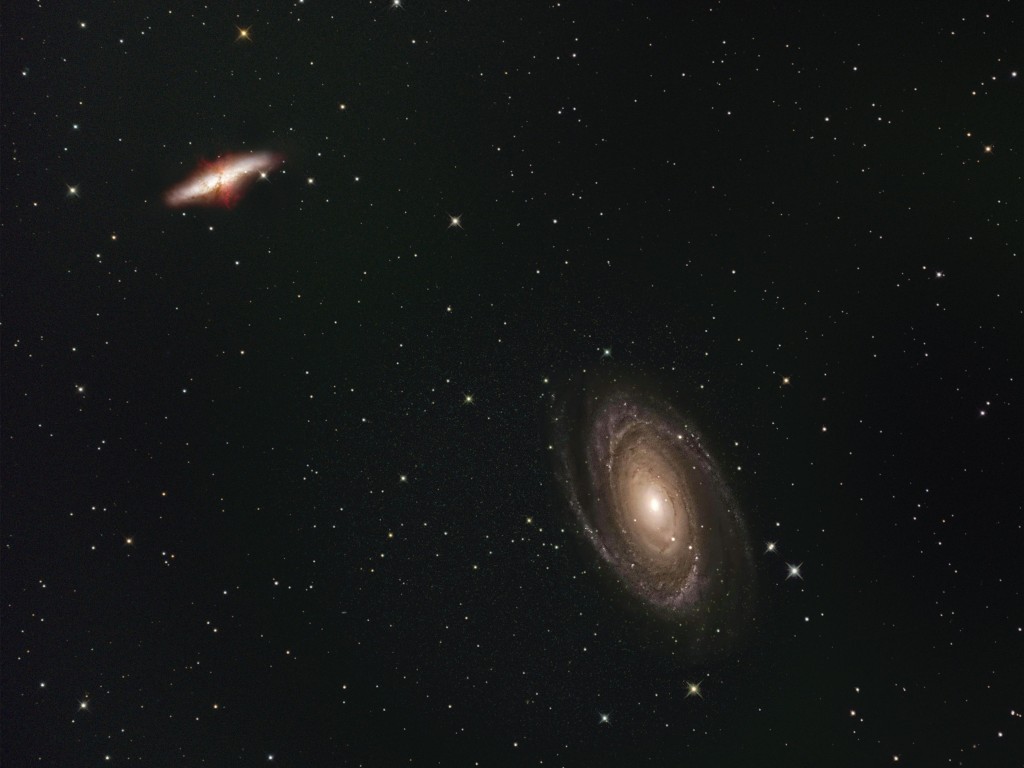 Spiral Galaxy and Star Cluster in Deep Space