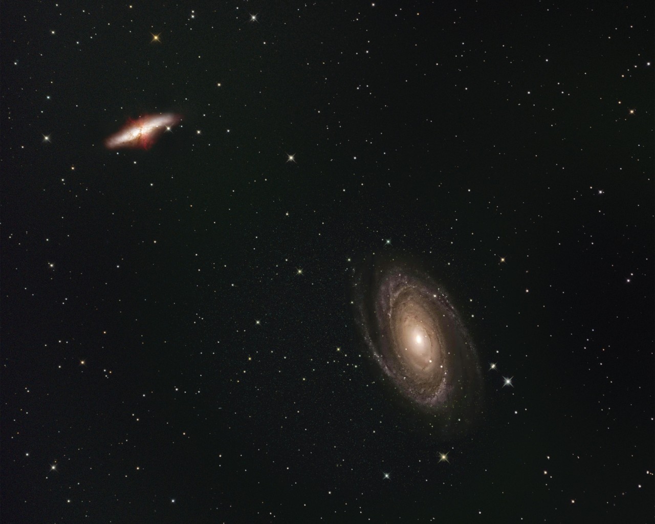 Spiral Galaxy and Star Cluster in Deep Space