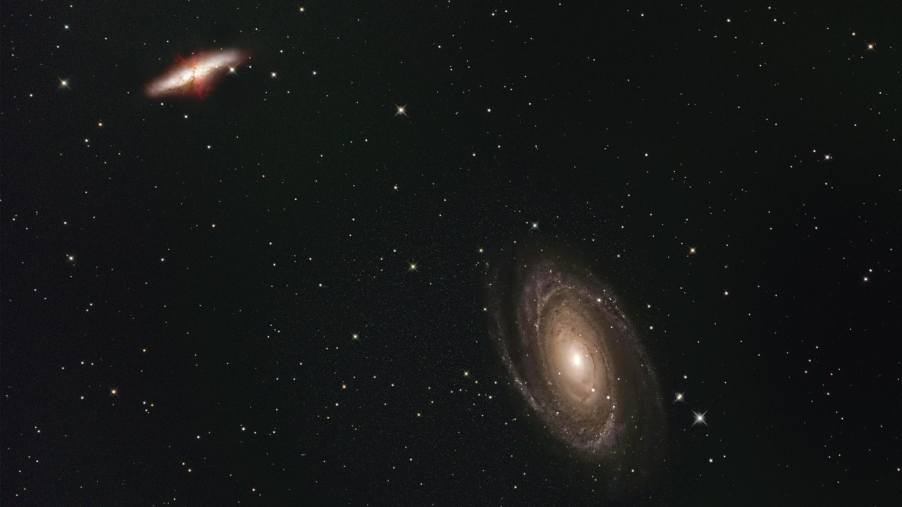 Spiral Galaxy and Star Cluster in Deep Space