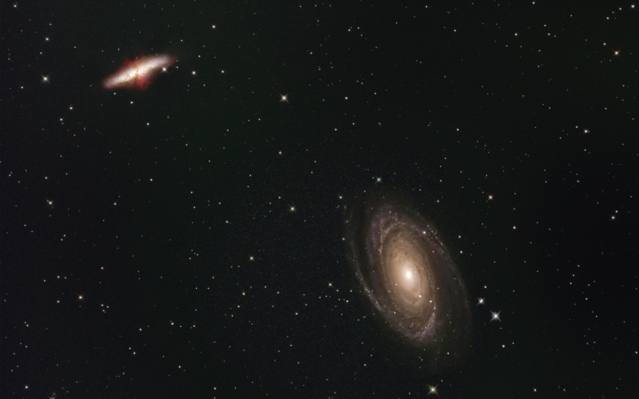 Spiral Galaxy and Star Cluster in Deep Space