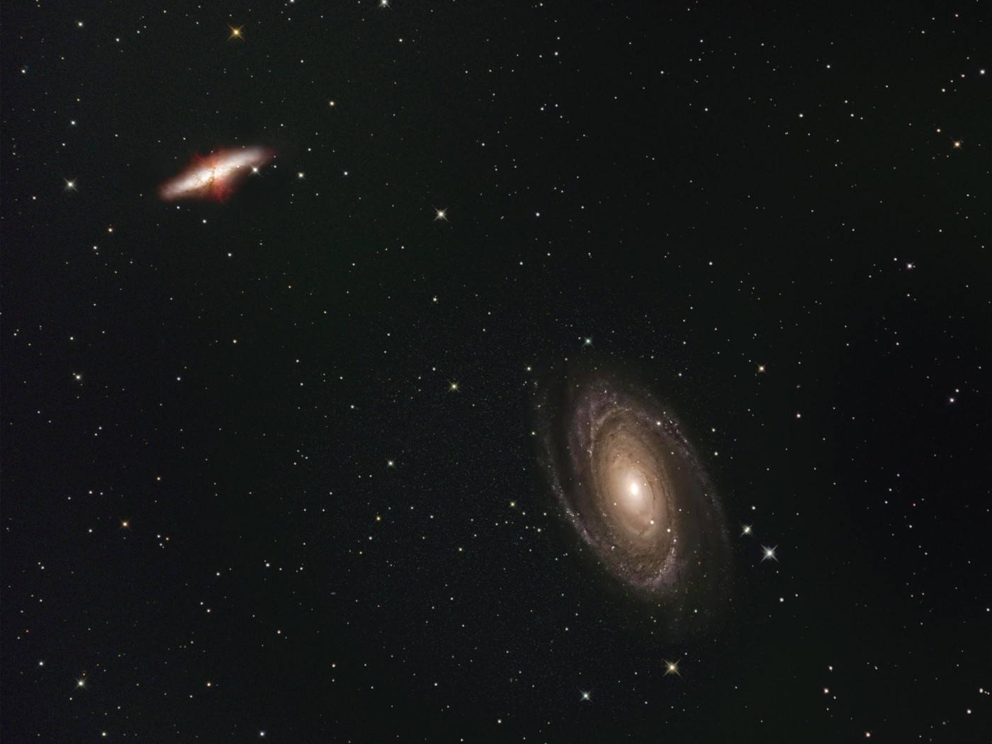 Spiral Galaxy and Star Cluster in Deep Space