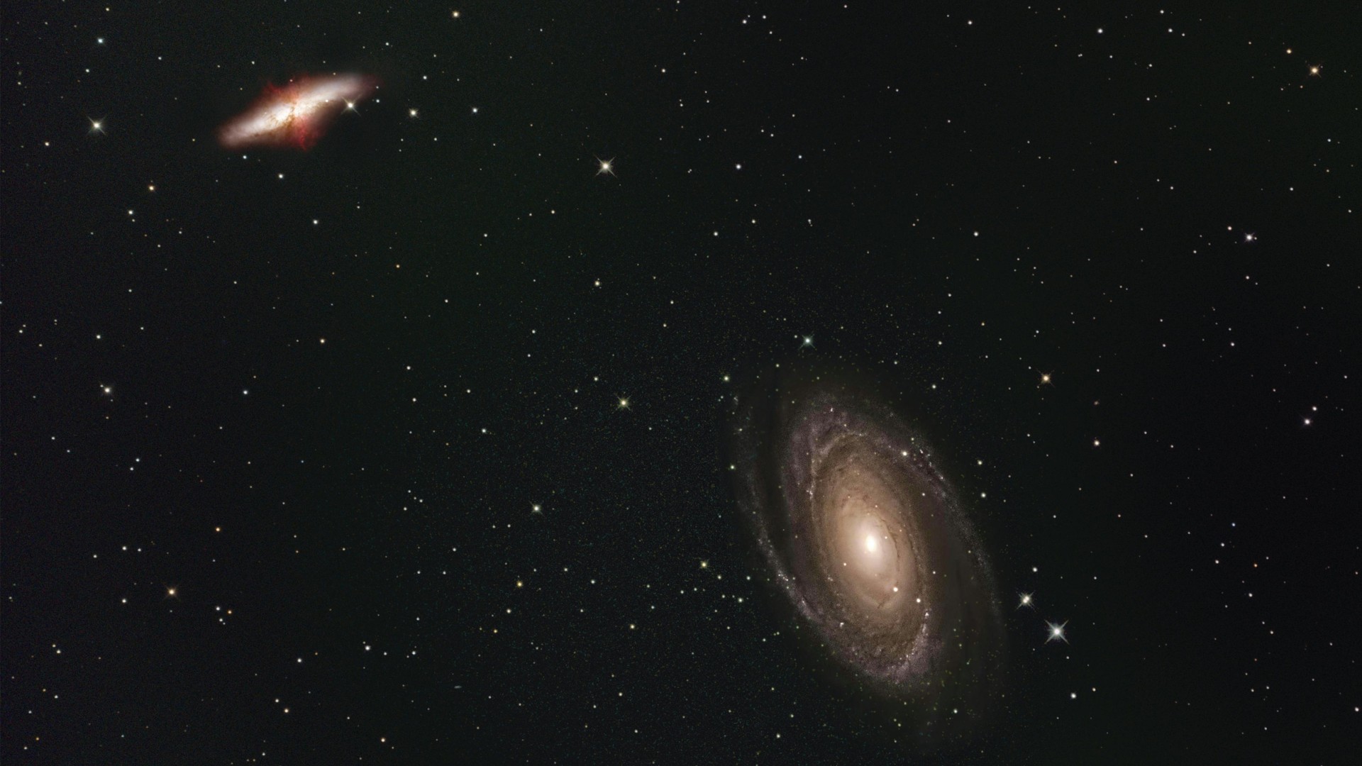 Spiral Galaxy and Star Cluster in Deep Space