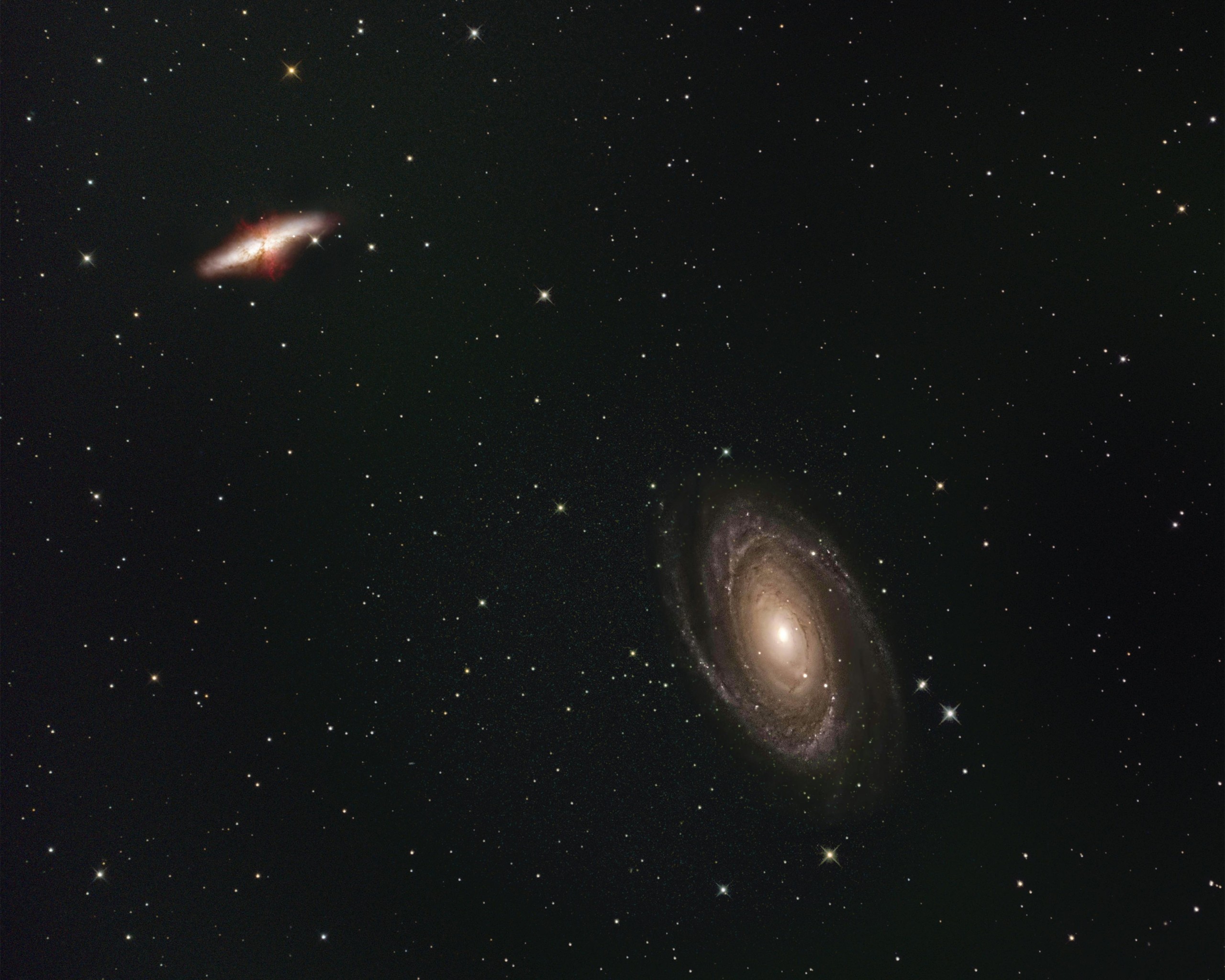 Spiral Galaxy and Star Cluster in Deep Space