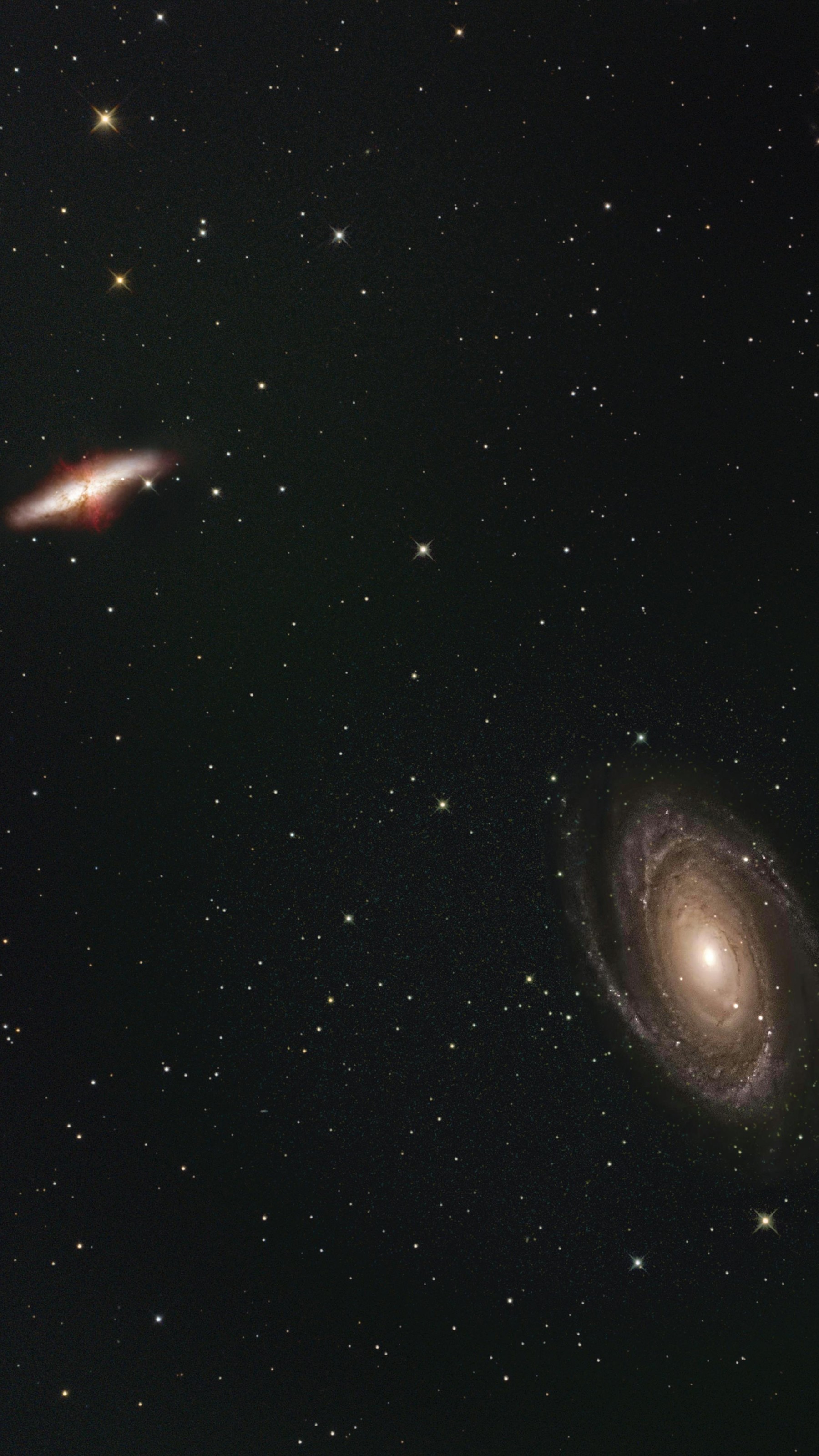 Spiral Galaxy and Star Cluster in Deep Space