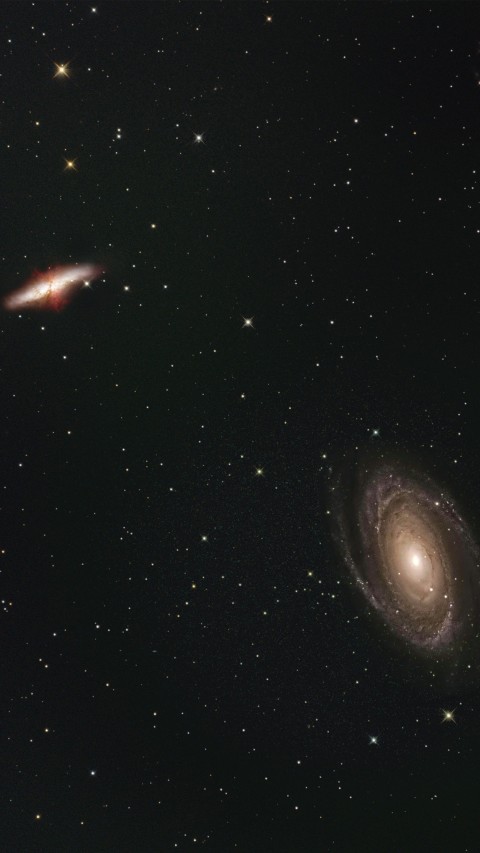 Spiral Galaxy and Star Cluster in Deep Space